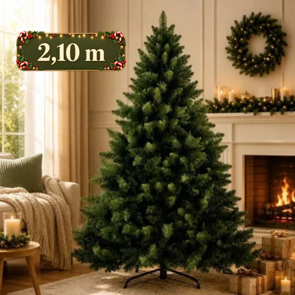 Árvore de Natal Pinheiro 2,1m 1.200 Galhos Cheia Luxo Verde Dobrável Decoração Natal LARUNO