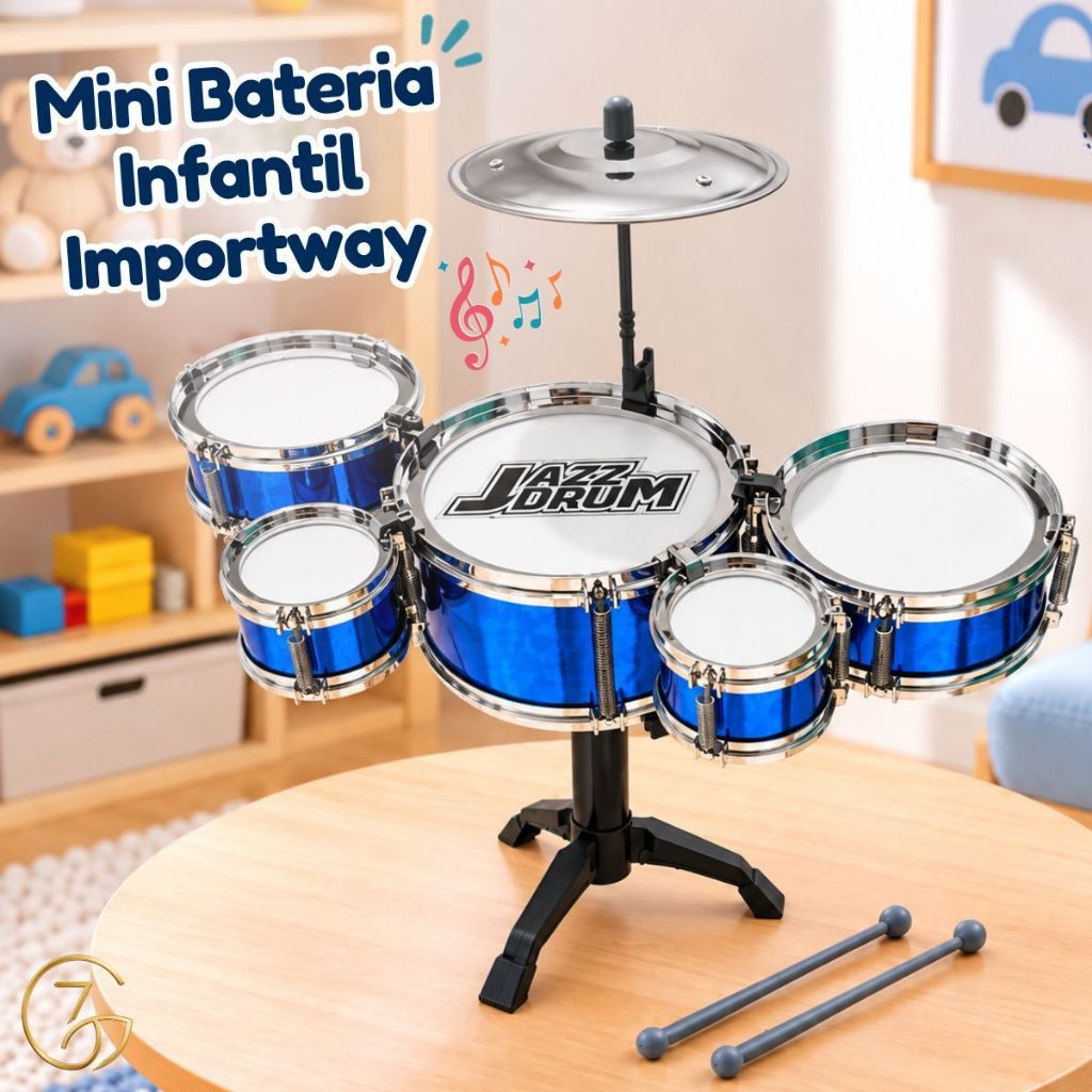 Kit Mini Bateria e Mini Violão Musical Infantil Kit Musical Completo — imagem 2 de 2