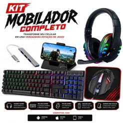 Kit Mobilador Gamer Completo Com Mouse Teclado Led Rgb Fone Headset Usb Tipo C Free Fire