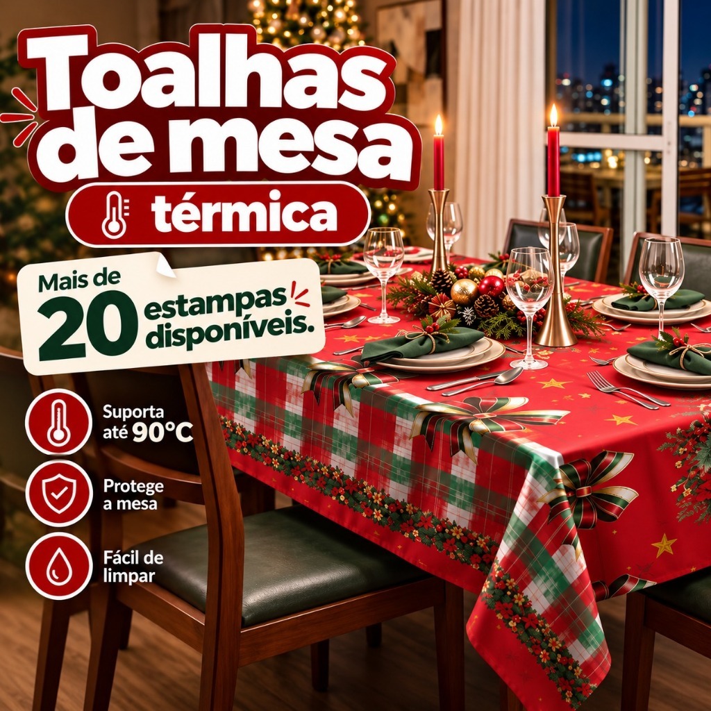 Toalha de Mesa Térmica Impermeável Estampada — 4 a 12 Lugares | Forro Plástico Decoração de Cozinha