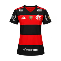 Manto Flamengo Feminina Fan Jogo 1 Adidas 2026 - Kit Patrocínio + Kit Patchs CAMPÉON Libertadores 2025