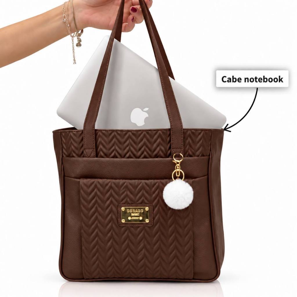 Bolsa Femenina Grande de Ombro Elegante Reforçada 3 Divisorias Para Trabalho Faculdade Cabe Notebook