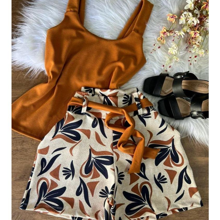 Conjunto Plus Size  Premium veste do 50 ao 58 (Blusa estampado com short  liso)