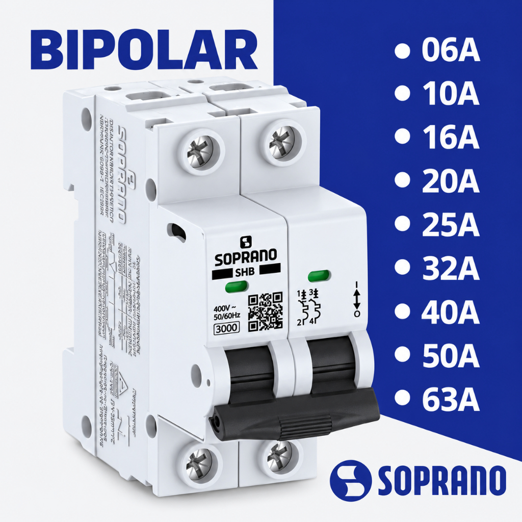 Disjuntor Monopolar Bipolar 1 e 2 Polo 6A 10A 16A 20A 25A 32A 40A 50A 63A Curva C Soprano · foto 2