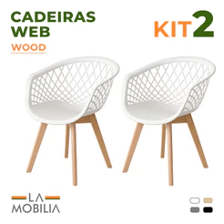 Kit 2 Cadeiras Web Wood Polipropileno Design Moderno para Sala e Escritório