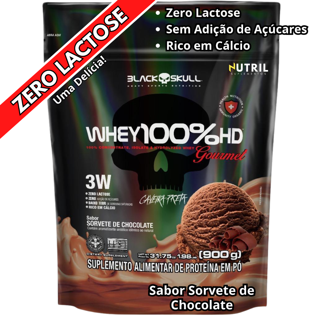 Whey Protein 100% HD Refil GOURMET 900g Pure Black Skull (Isolado - Hidrolisado - Concentrado)