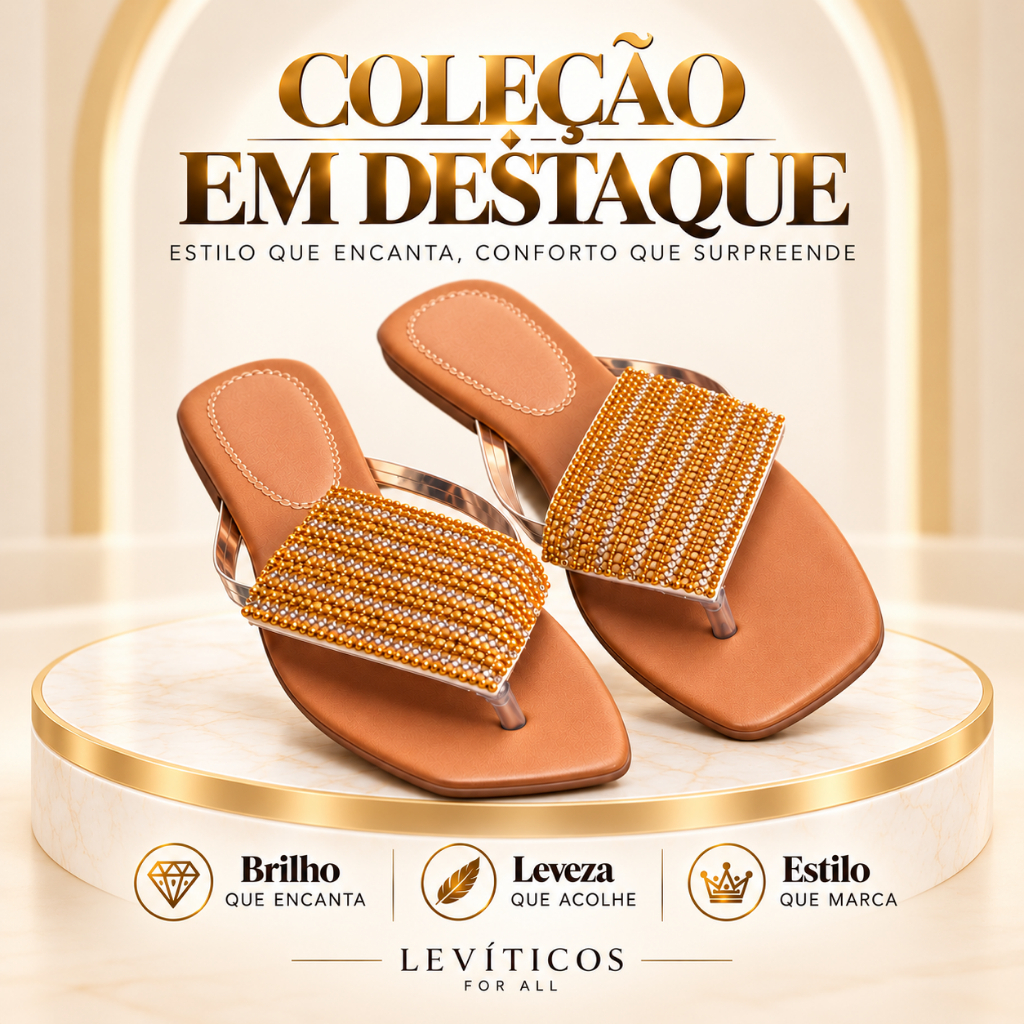 Sandália Rasteirinha Feminina Bico Quadrado com Pérolas Douradas Confortável Leve Moda Elegante Luxo