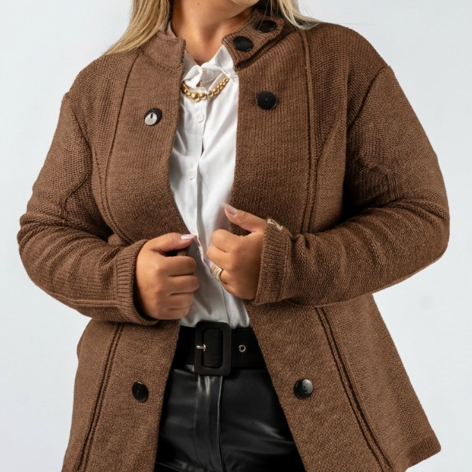 Casaco Feminino Trico Inverno Luxo Cardigan Botões Lã Frio Plus Size - 20178