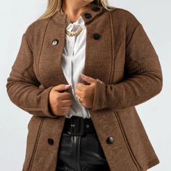 Casaco Feminino Trico Inverno Luxo Cardigan Botões Lã Frio Plus Size - 20178