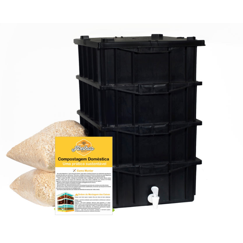 Composteira Doméstica Preta 4 andares - 15l cada caixa Completa pronta para uso