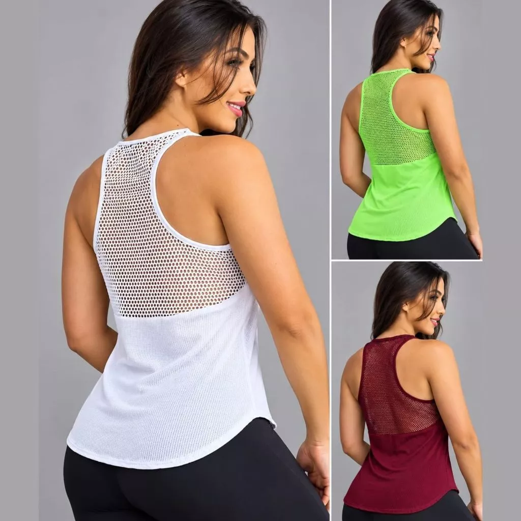 Blusa Academia feminina Costa Telinha) Veste Legging Camisão Tapa Bumbum Camiseta Tule Roupas de Academia Dry Fit Treino