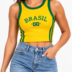 Regata Cropped Feminina Brasil Ribana Bordada