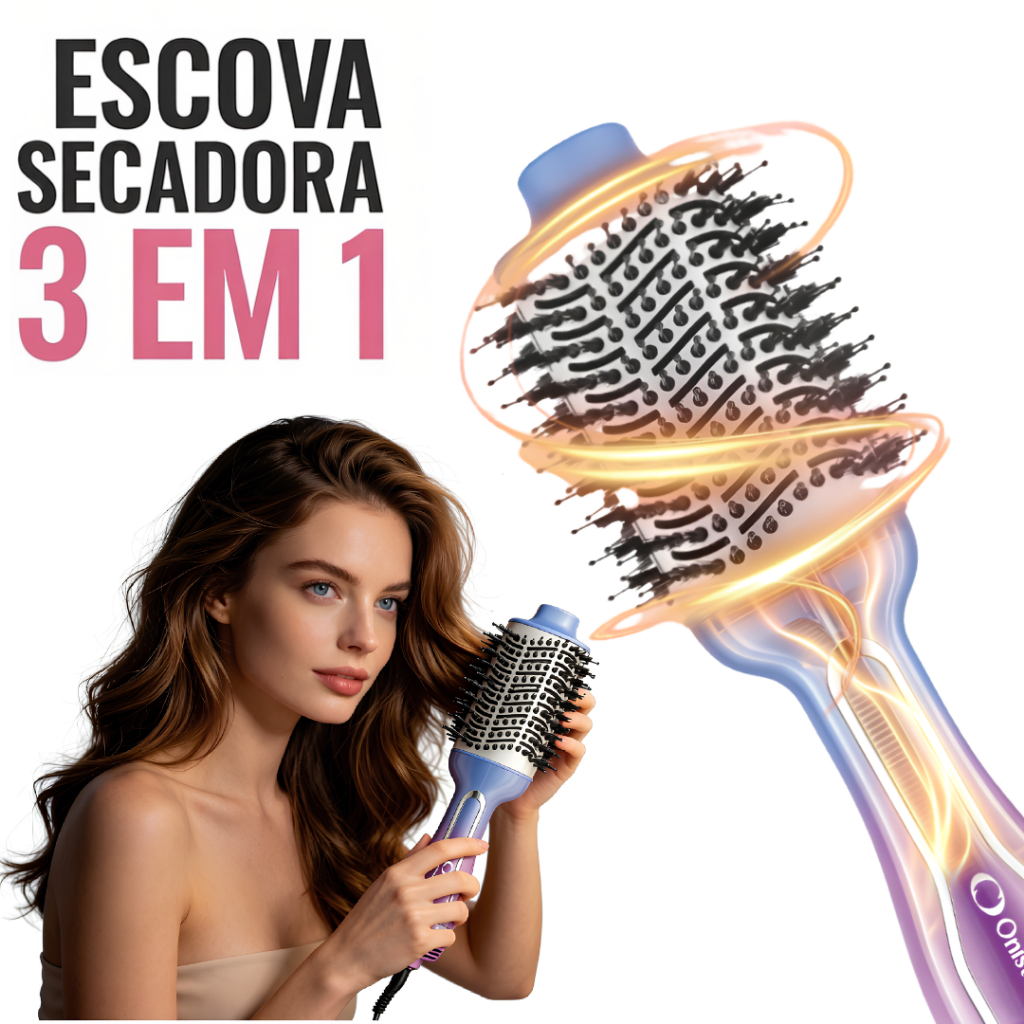 Escova Secadora de Cabelo Onistek 3 em 1 Bivolt 127/220V 1300W Alisa e Modela