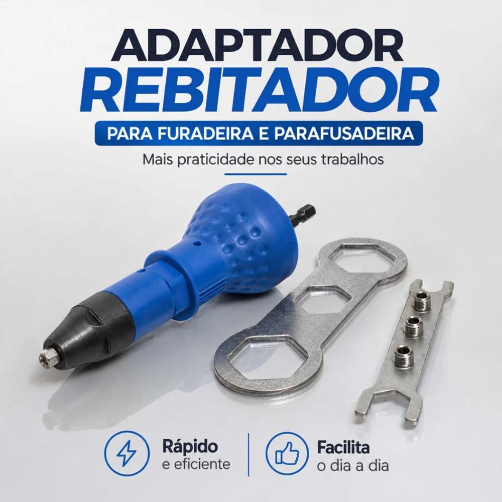 Cabeçote Rebitador para Furadeira e Parafusadeira com 4 Bicos - Reparo de Metal Profissional