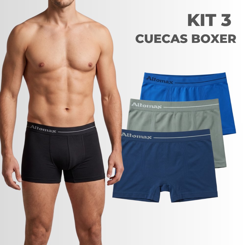 Kit 3 Cuecas Boxer Adulto  Microfibra Premium Sem Costura Confortável Altomax Cores Sortidas