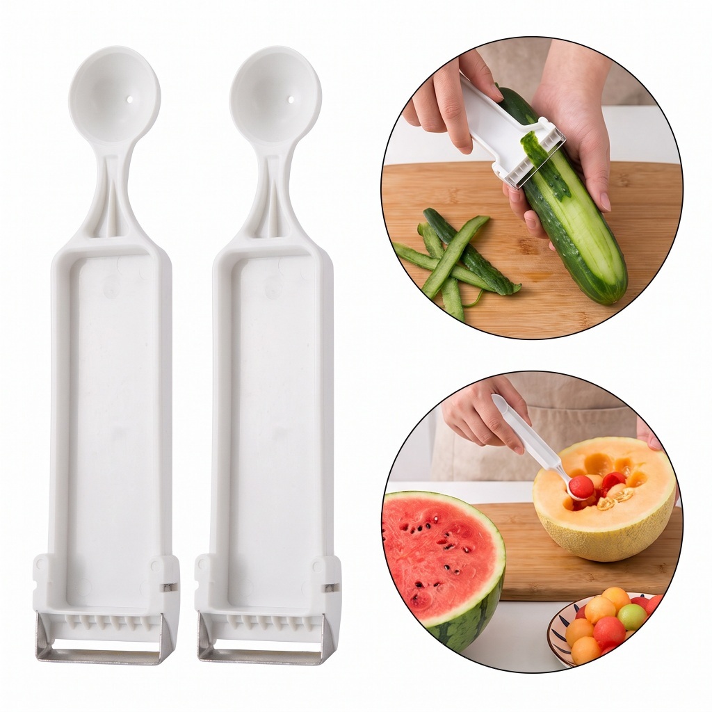 Kit 1/2/3 Descascador e Boleador 2 em 1 Aço Inox Para Frutas Legumes Batatas Cozinha Prático