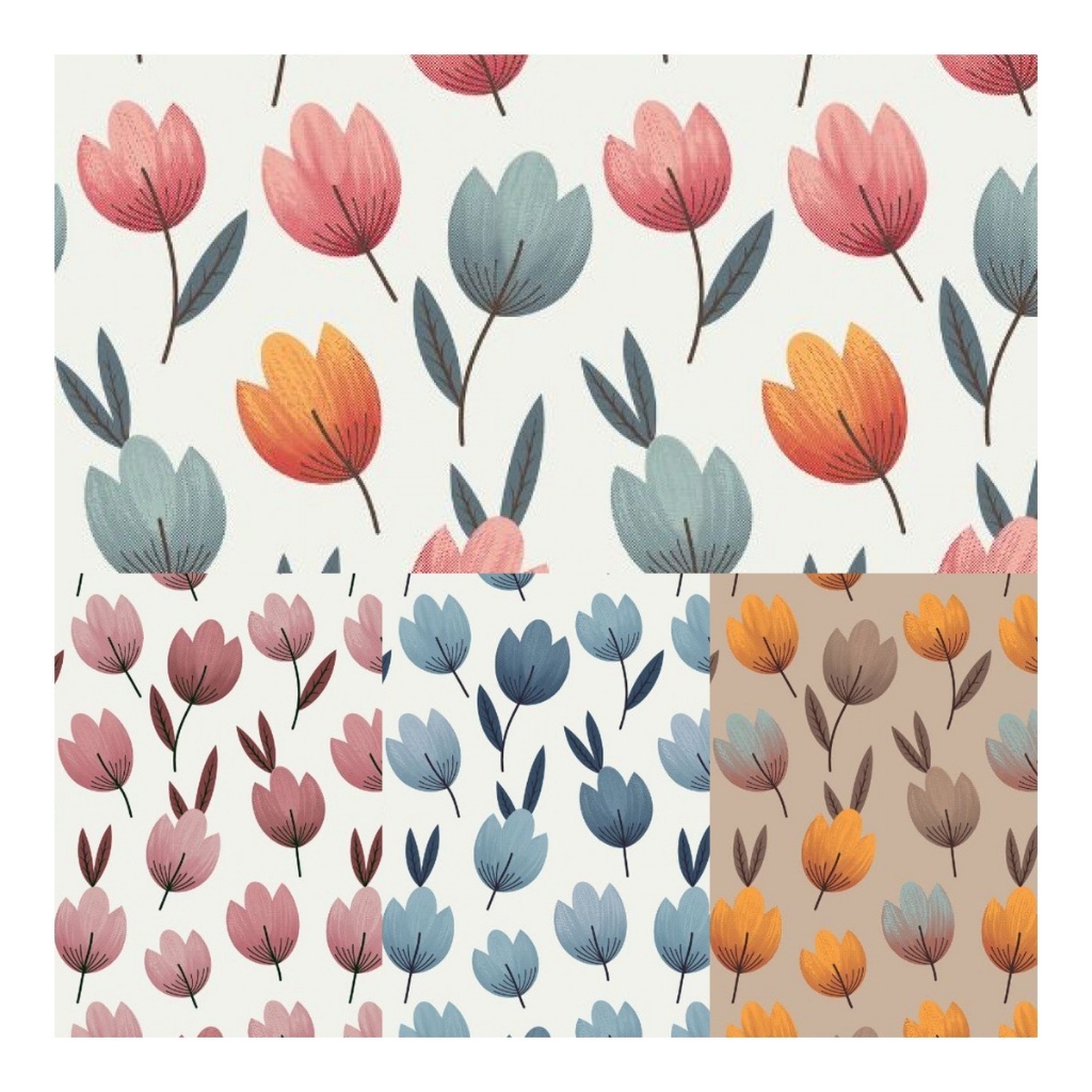 Estampado Tulipa Vintage, Tecidos Caldeira TRICOLINE 100% ALGODÃO 50cm x 1,50m