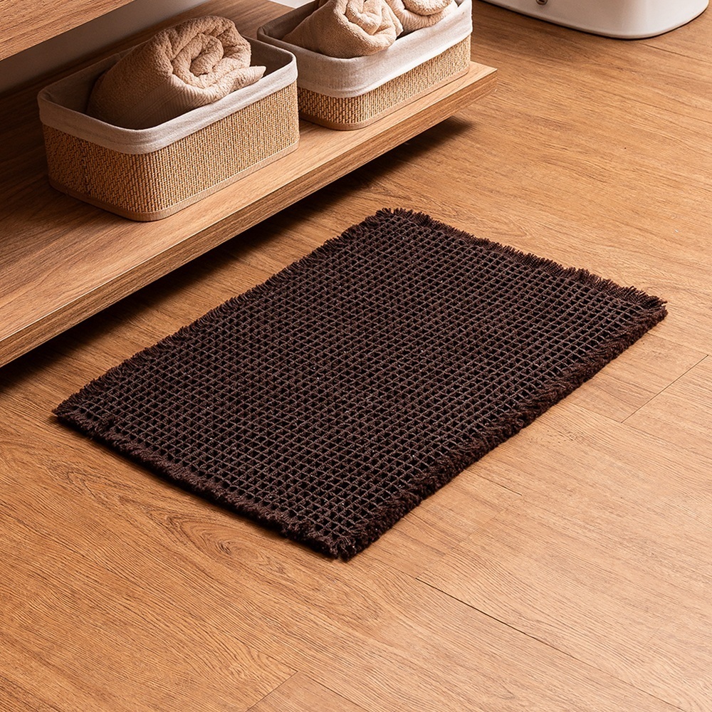 Tapete de Banheiro Antiderrapante Chenille Waffle 38x58cm Marrom Lyor Tapete Macio Absorvente para Saida de Banho Casa