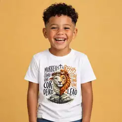 Camiseta Infantil Juvenil Estampada Leão Ovelha Cristão 100% Algodão Premium Criança Personalizada Blusa Camisa Unissex