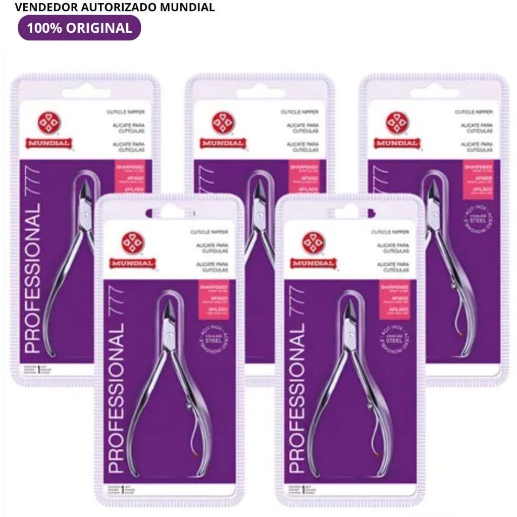 Kit 5 Alicates Mundial 777 Professional Premium – Alta Precisão para Manicure Profissional