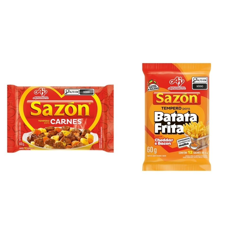 Imagem Kit Tempero em Pó SAZÓN® para Carnes + Batata Frita Cheddar e Bacon 2x60g - Ideal para Bife com Fritas e Churrasco