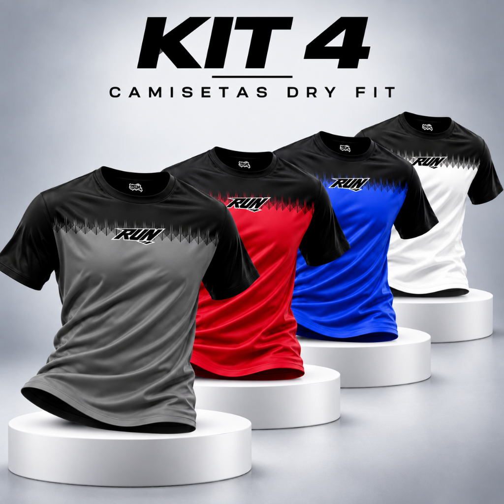Kit 4 Camisetas Masculinas Tecido Dry Fit Malha Fria CrossFit Musculação Academia Verão Treino Leve
