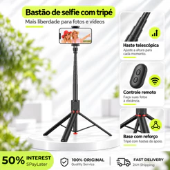 H'maston 1.7M/2.2M Bastão Pau De Selfie Tripé Retrátil Bluetooth 360° Controle Remoto 33.5CM