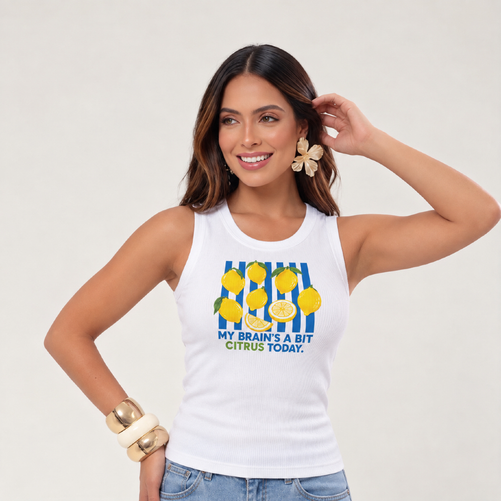 Blusa Regata Feminina Canelada Ribana Branca Estampa Dtf Verão Casual Básica Premium