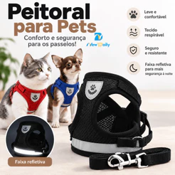 Coleira Peitoral Com Guia para Cães E Gatos Colete Respirável Regulável Super Confortável Novidade