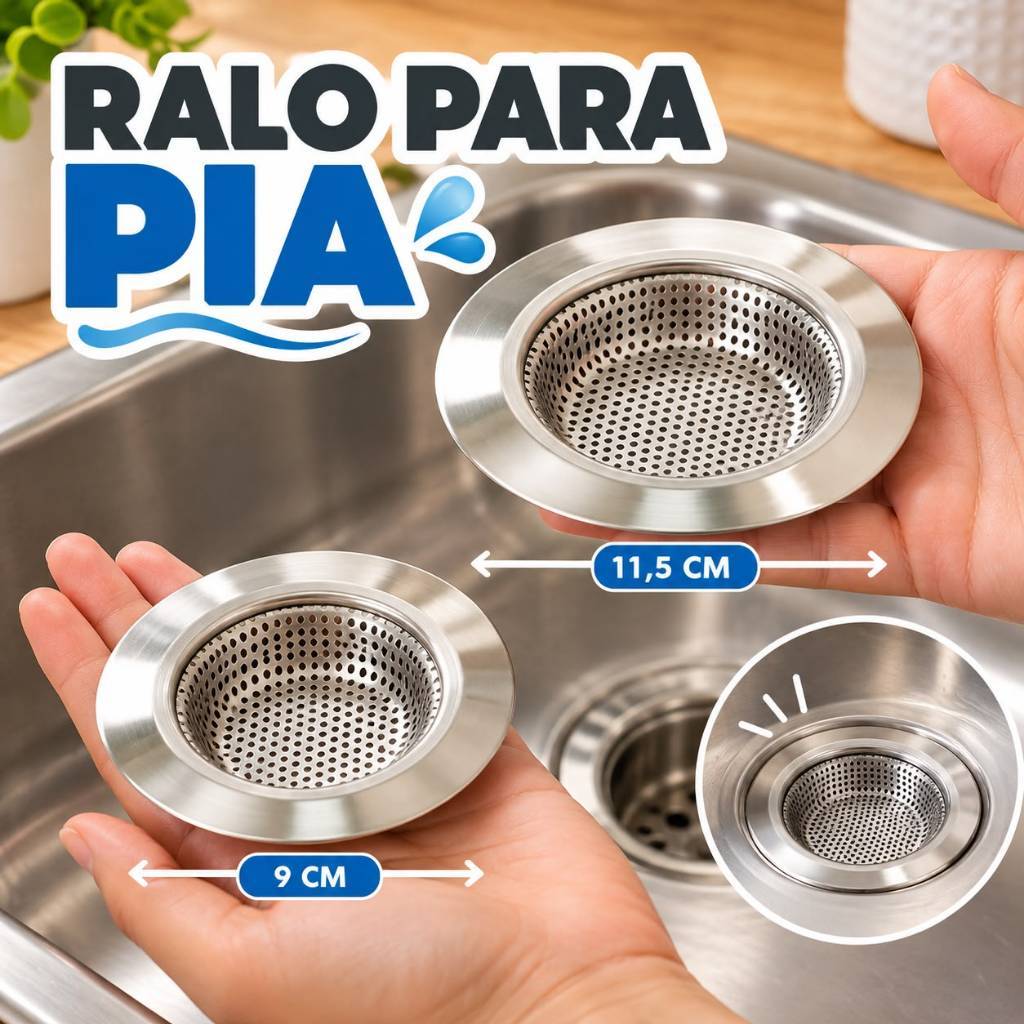 Ralo Redondo Cesto Coletor Pia Cozinha Banheiro Aço Inox Anti Entupimento Ralinho Cuba Kit 9cm 11cm