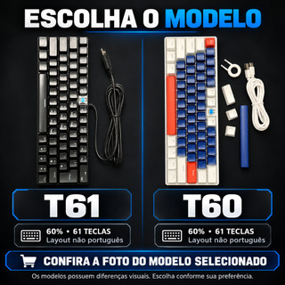 Teclado Mecânico Gamer FY T61 e T60 60% 61 Teclas Switch Azul Com Fio para PC Notebook