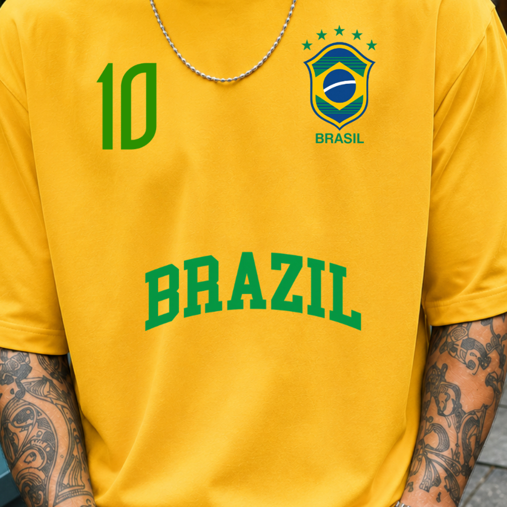 Camiseta do Brasil Masculina Estampa Seleção Brasileira 100% Algodão Premium Copa do Mundo Hexa Fio 30.1