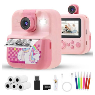 Câmera Infantil Instantânea com Impressora Térmica, Dupla Câmera, Tela 2,4", Cartão SD 32GB, Jogos e Música