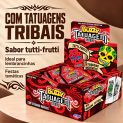 Chiclete Tatuagem Tribal Tutti Frutti C/90 Unidades Buzzy Riclan