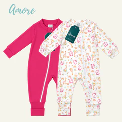 Kit 2 Macacão Longo Para Bebê Amore Elefantinha e Pink 100% Algodão