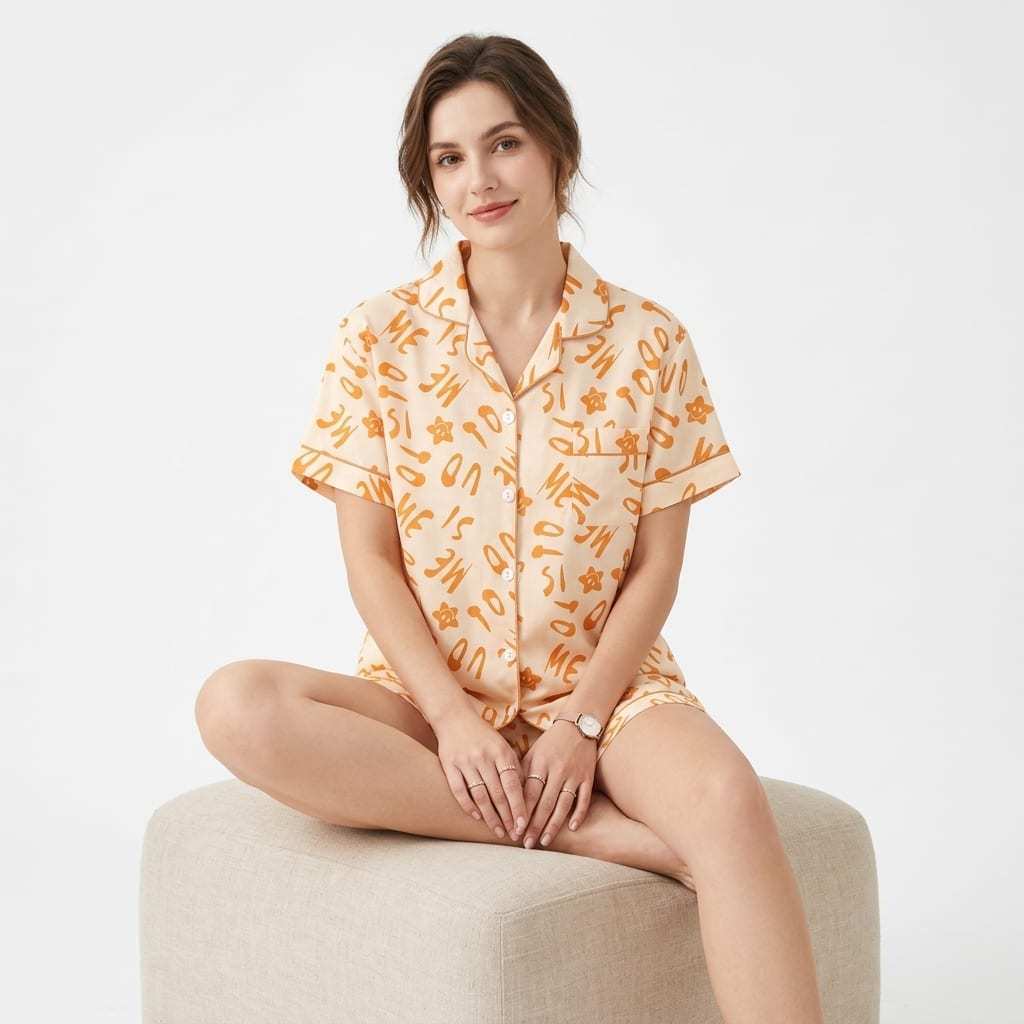 Z&D Lingerie Pijama Feminino com Botão Manga Curta com Gola e Short Sy05