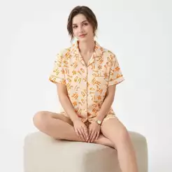 Z&D Lingerie Pijama Feminino com Botão Manga Curta com Gola e Short Sy05
