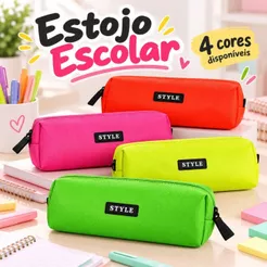 Estojo Escolar STYLE com Zíper em Tecido Poliéster Colorido para Lápis Canetas e Material Escolar