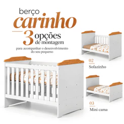 Berço Americano Carinho 3 em 1 Compacto Vira Bebê Infantil MDF Suporte Mosquiteiro Acompanha Colchão - AV