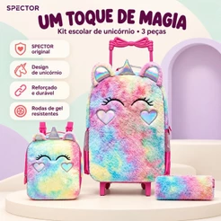 Kit Mochila Feminina Rodinhas Escolar Estojo Espaçosa