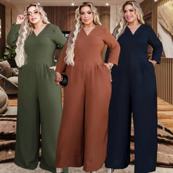 Macacão Plus Size Pantalona Estica e Modela C/ Amarração