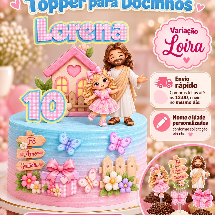 Topo de Bolo Jesus Meu Melhor Amigo Personalizado com Nome e Idade + Topper para Docinhos Kit Festa — imagem 2 de 2