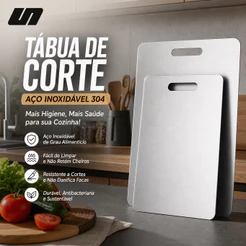 Tábua de Corte 46cm x 30cm Aço Inox 304 Grande Antibacteriana Antimofo para Cozinha