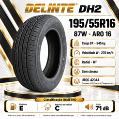 Pneu 195/55R16 Delinte DH2 87W Aro 16 Onix Onix Plus Peugeot 208 Citroen C3