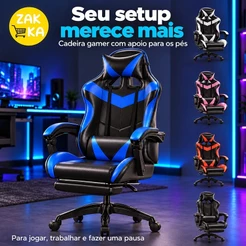 Cadeira Escritório Gamer Ergonômica Reclinável Confortável Com Rodinha E Apoio Para Os Pés-F19