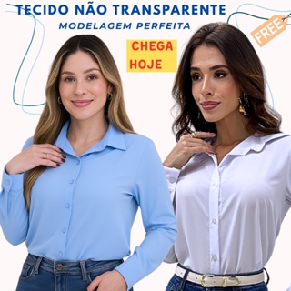 Camisa Social Feminina Elegante Crepinho Premium Manga Longa Gola Colarinho Chic Trabalho M G GG em Oferta na Shopee