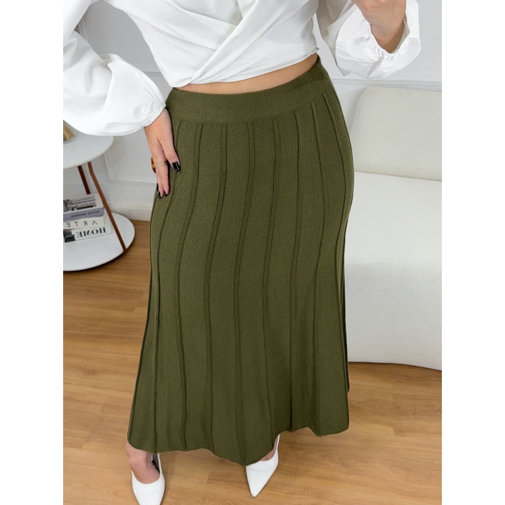 Saia Feminina Midi Tricot Modal Rodada Canelado Moda Longuete Godê Cintura Alta Moda Inverno Verao em Oferta na Shopee