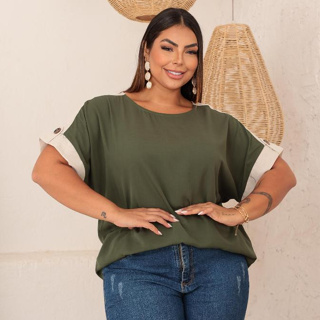 Blusa Feminina Plus Size Viscolinho com Linho no Ombro e Manga de Botão Social Casual Chic G1 G2 G3 em Oferta na Shopee