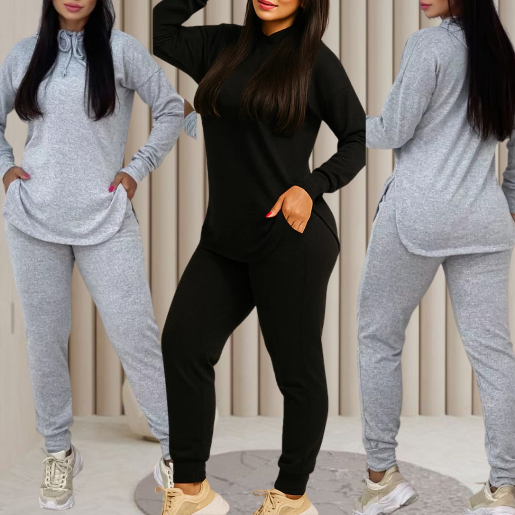 Conjunto feminino lanzinha calça e blusa manga longo frio comfy em Oferta na Shopee