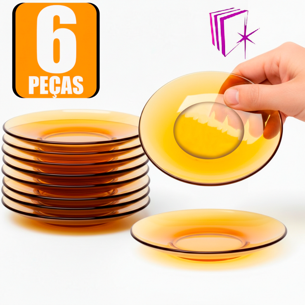 Conjunto Jogo de 6 Pires Liso 06 Peças Ambar Vidro Trabalhadom Alta Resistencia